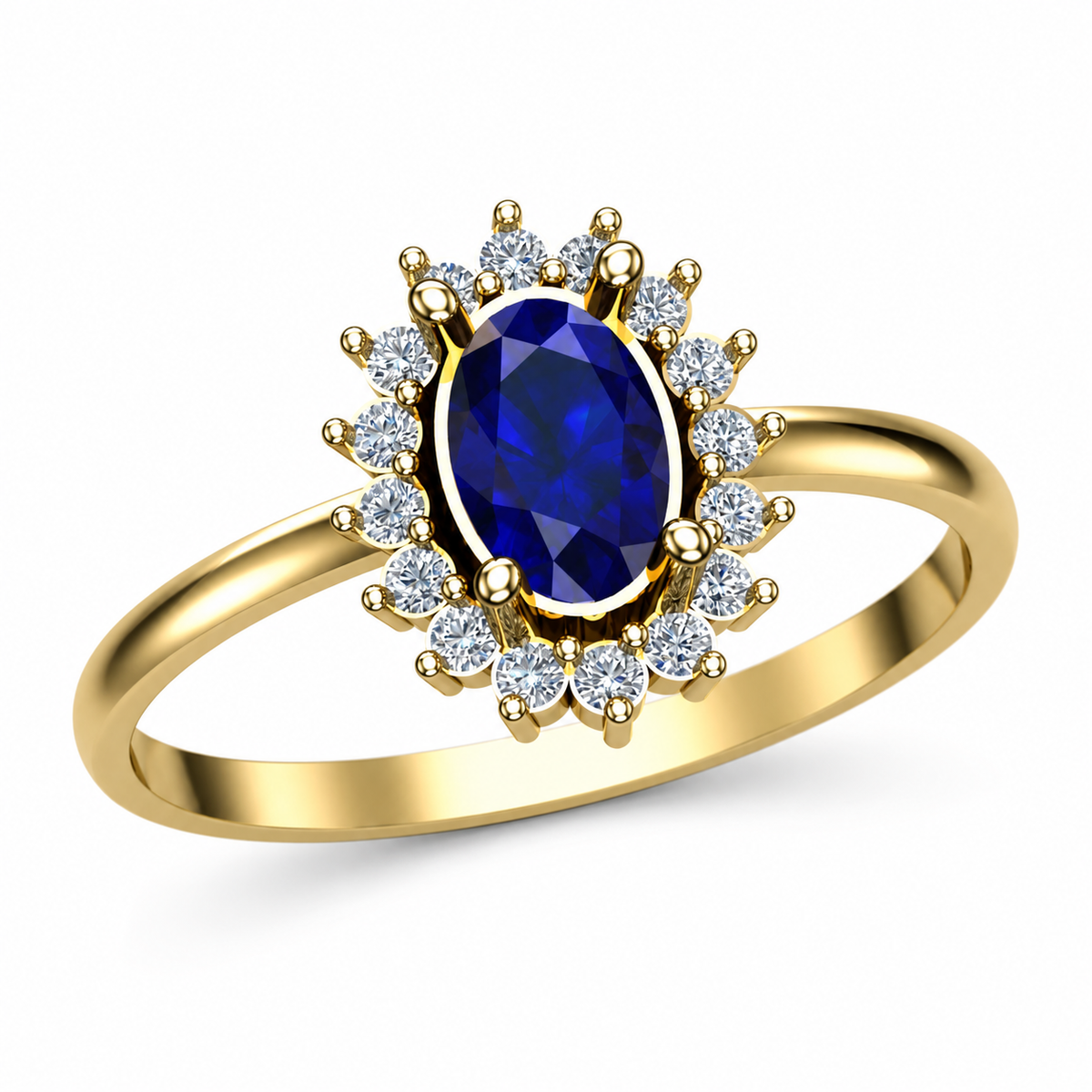 Royal Blue Oval Halo Ring - view 1