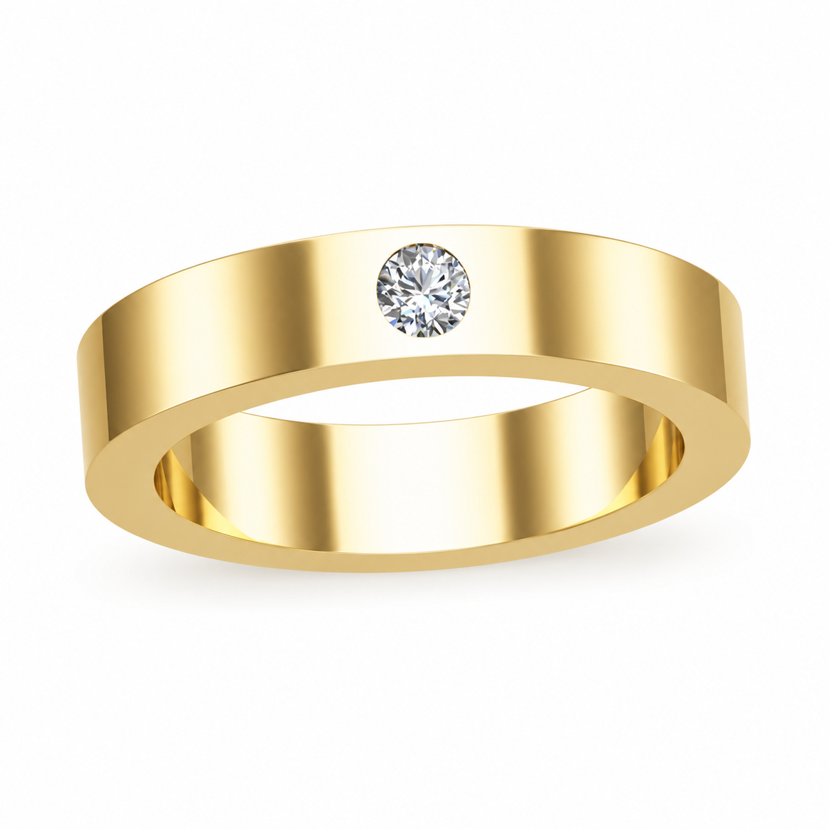 Single Diamond Wide Gold Band - view 1