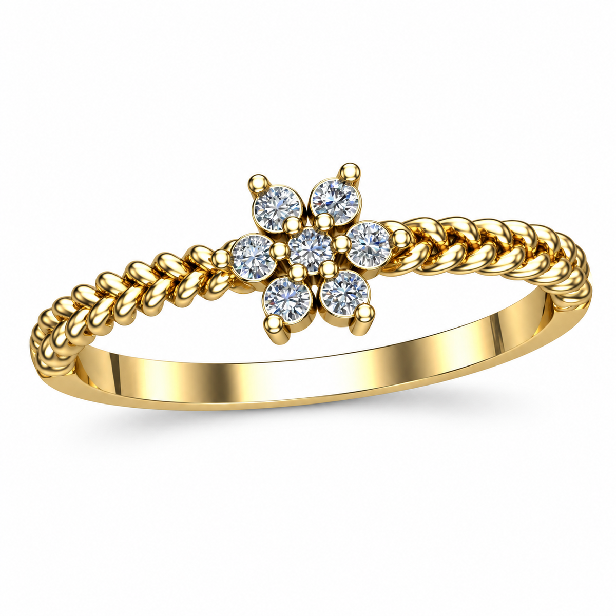 Braided Floral Diamond Ring - angled product view