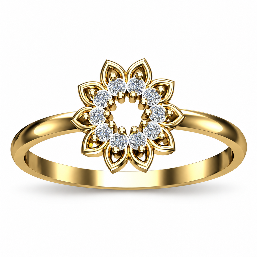 Open Sunflower Diamond Ring - angled product view