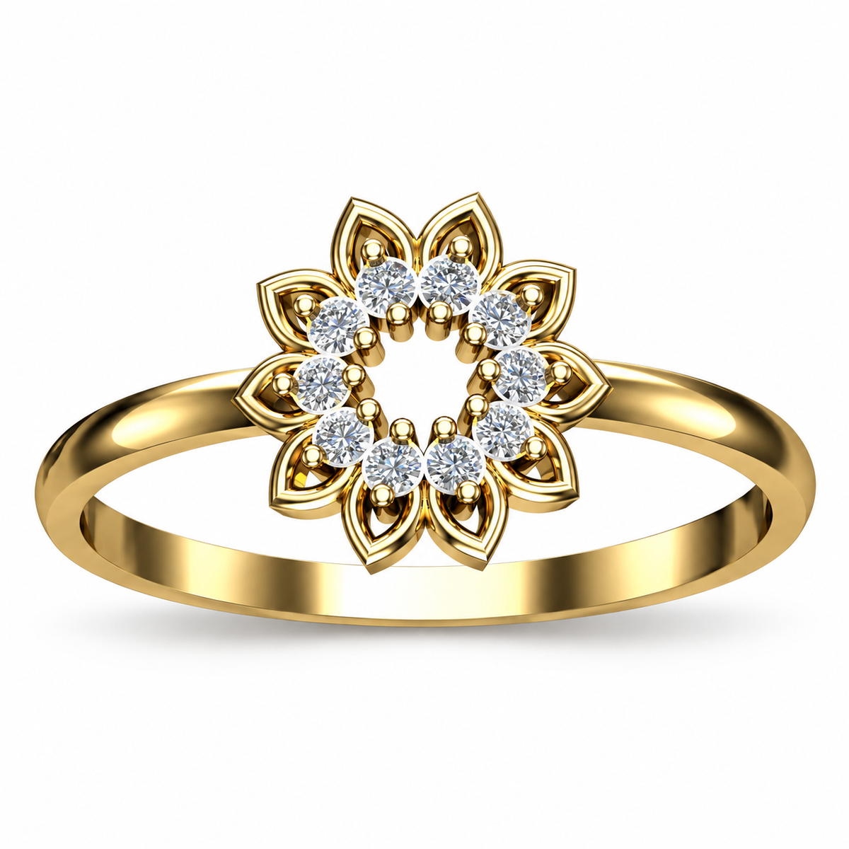 Open Sunflower Diamond Ring - angled product view