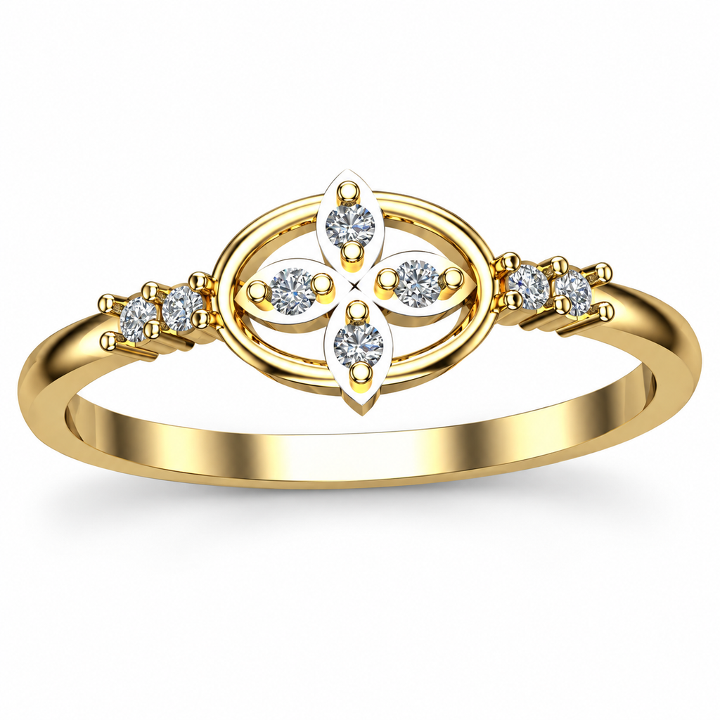 Four-Petal Halo Diamond Ring - angled product view