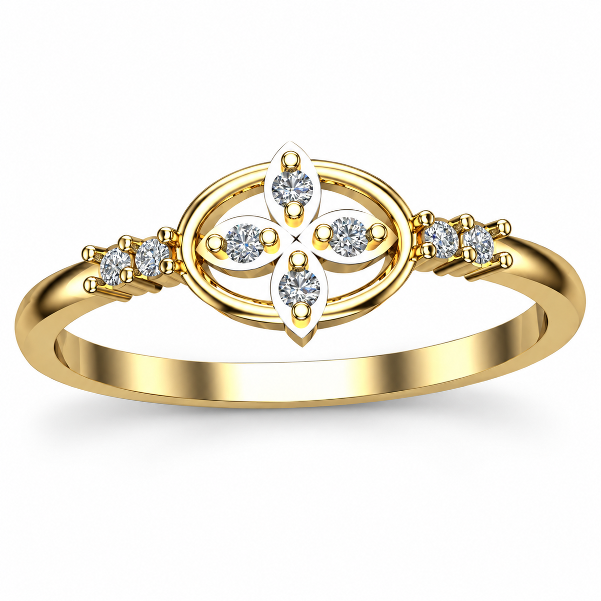 Four-Petal Halo Diamond Ring - angled product view