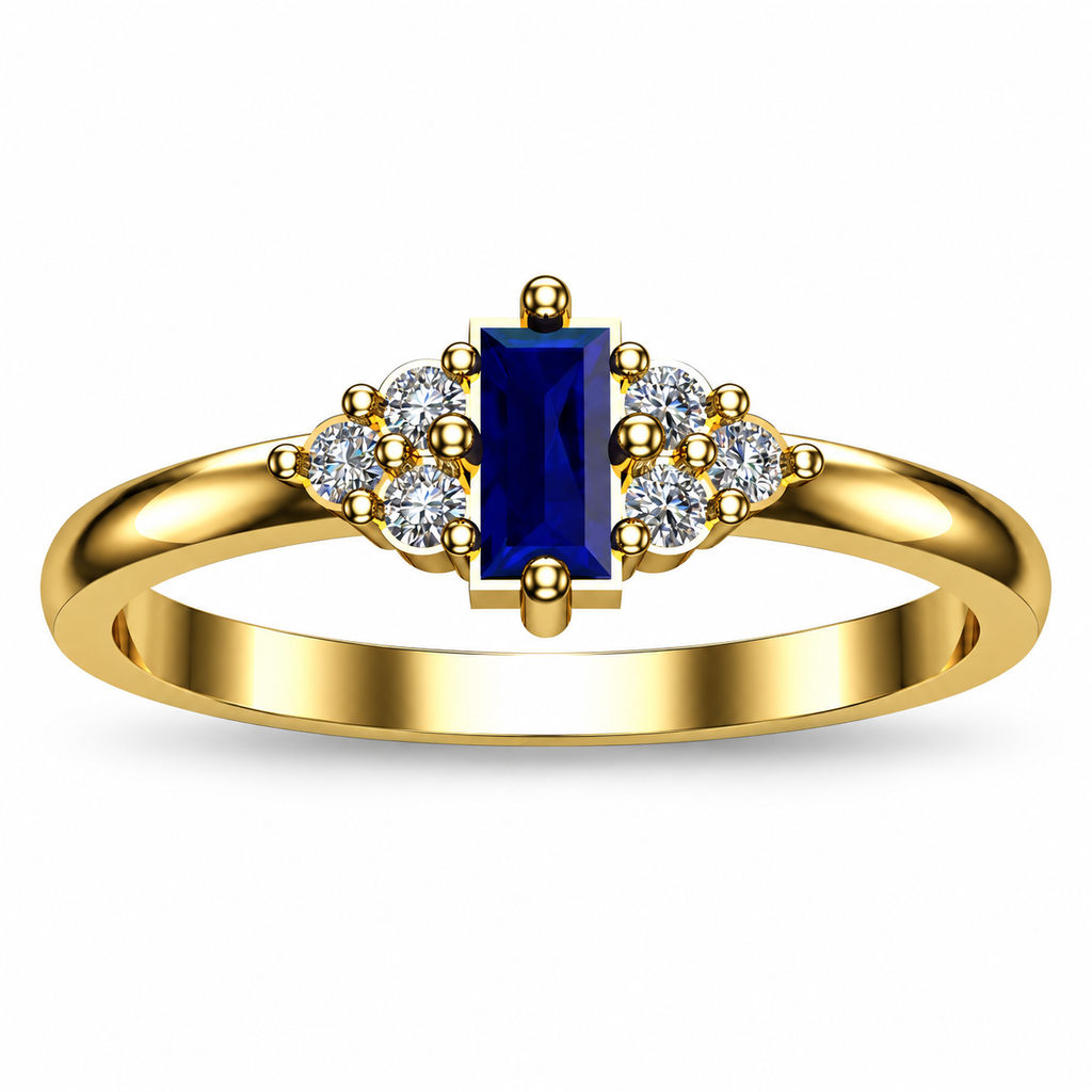 Midnight Blue Baguette Stone Ring - angled product view