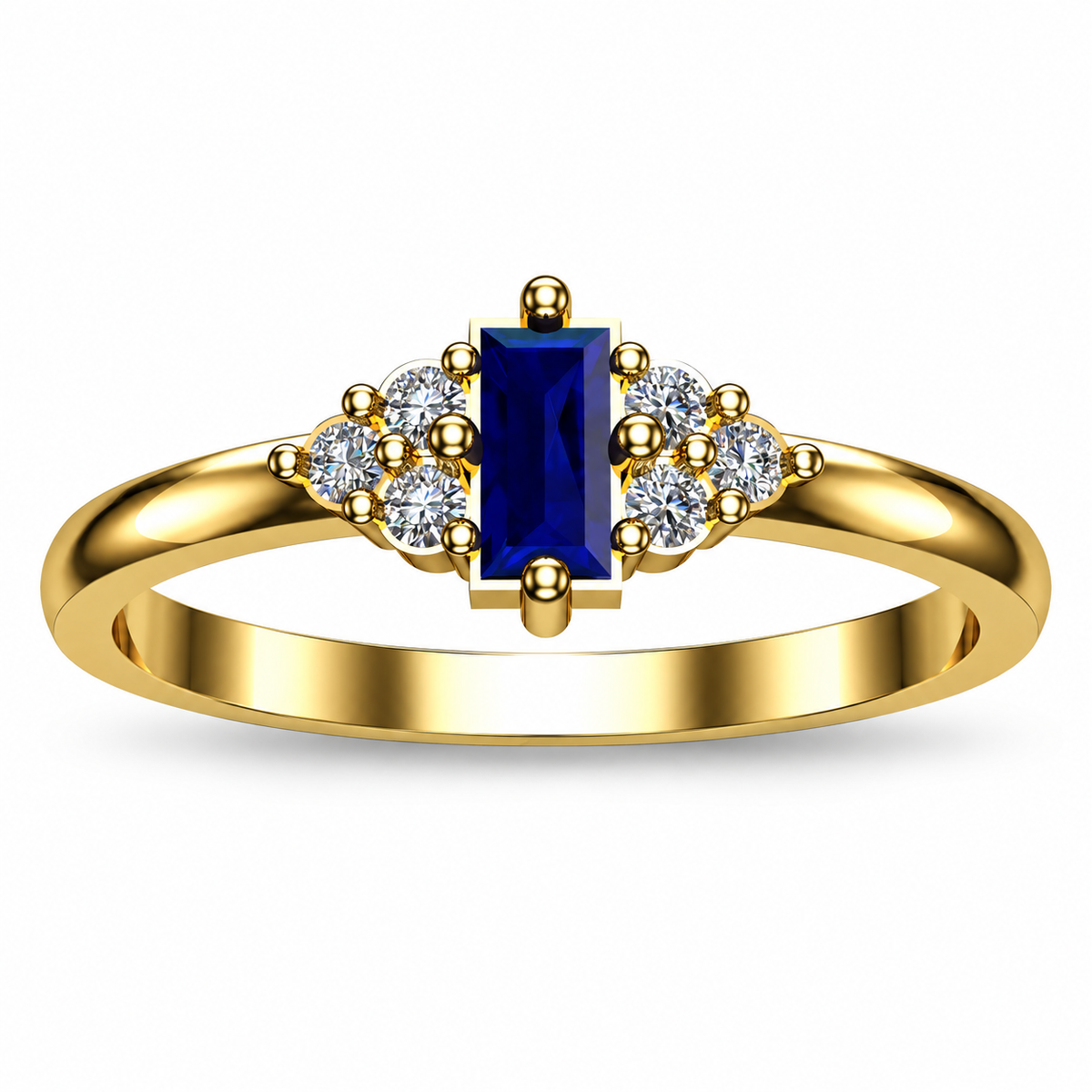 Midnight Blue Baguette Stone Ring - angled product view
