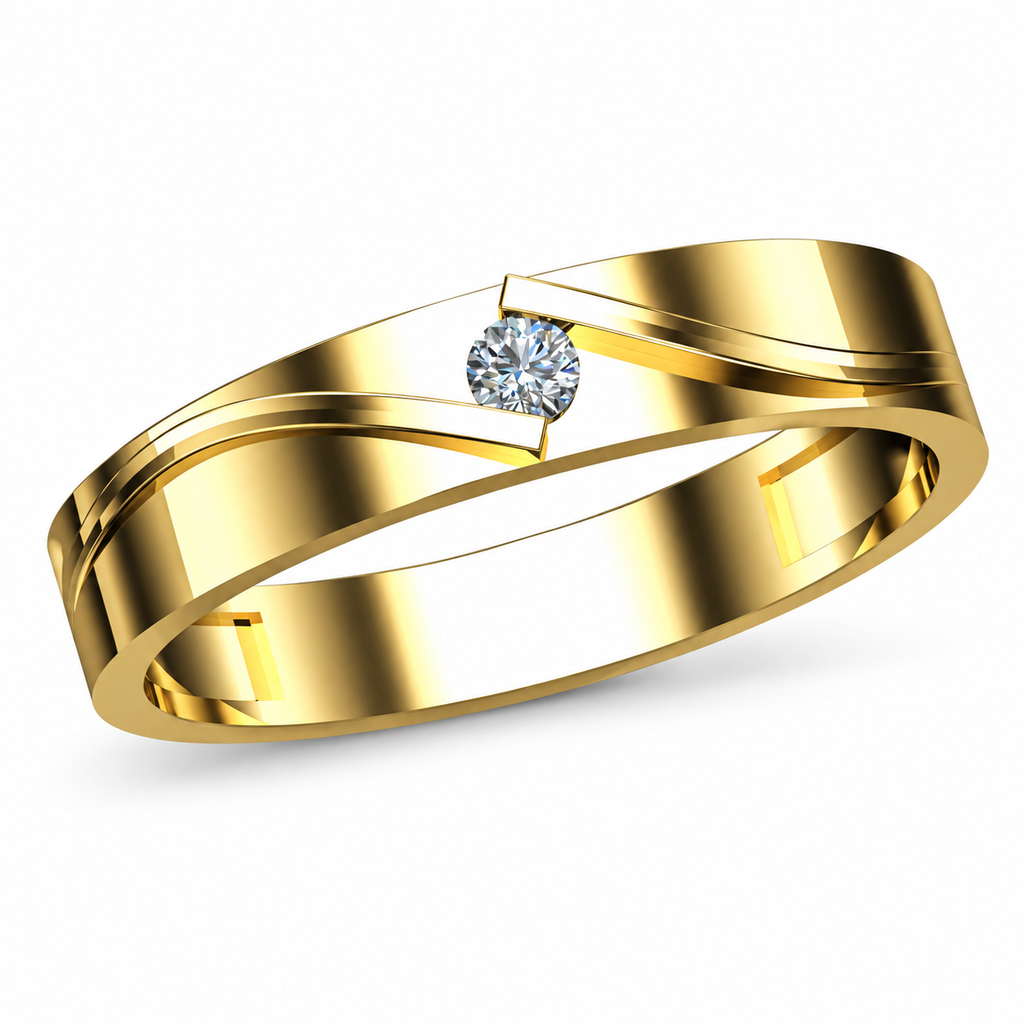 Modern Wave Solitaire Gold Band - angled product view