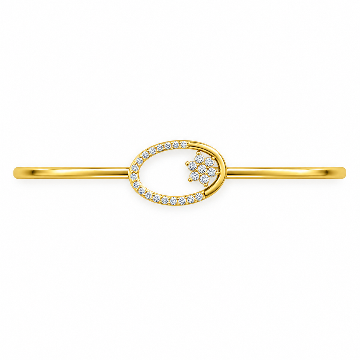 Floral Oval Diamond Gold Bangle - product view