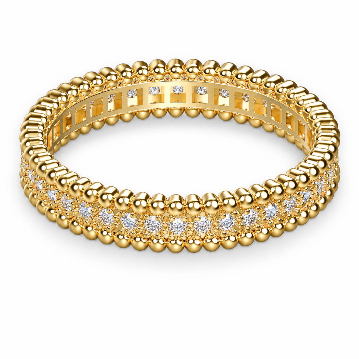 Beaded Triple-Row Diamond Band - angled product view