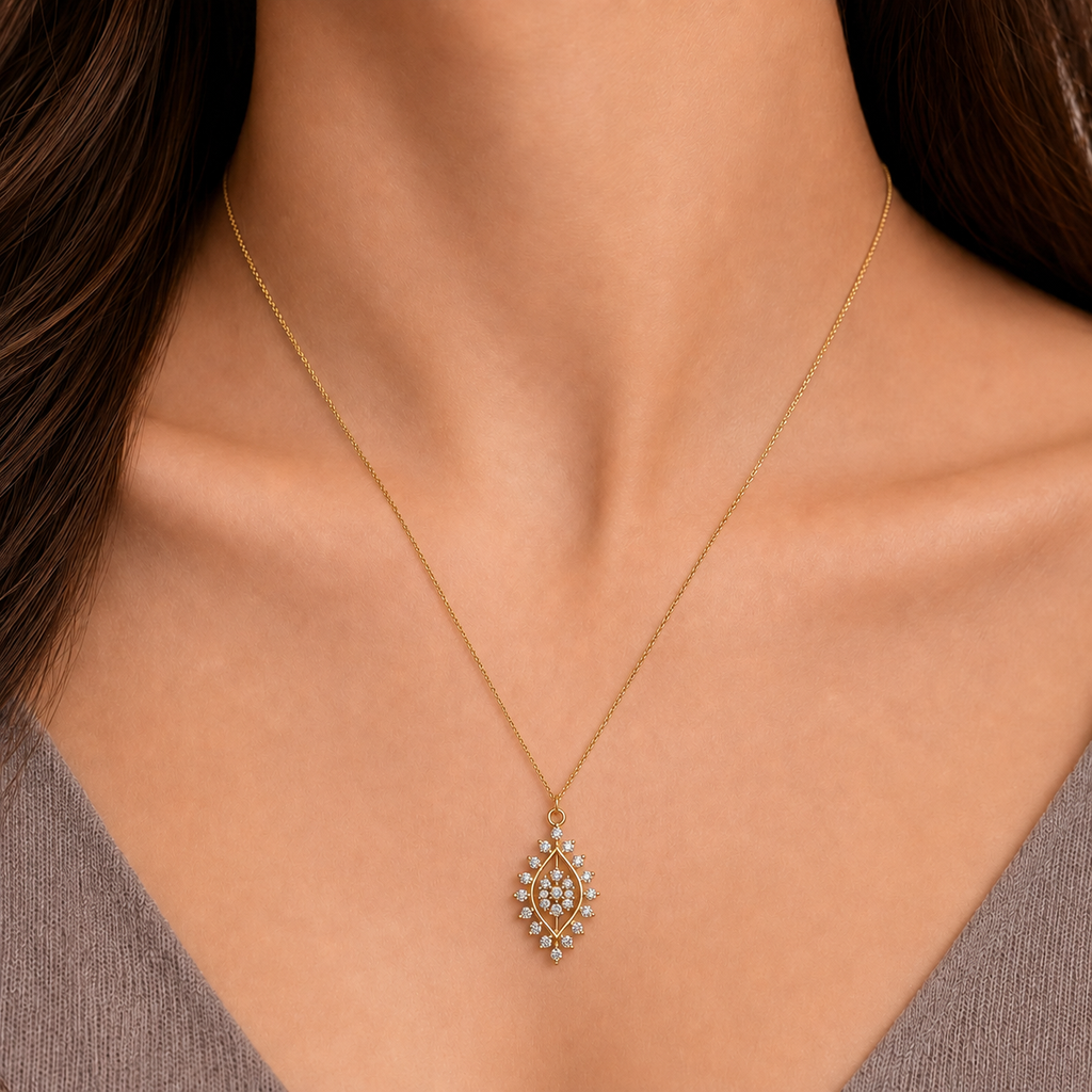 Marquise Sunburst Diamond Medallion Pendant - Angle 4