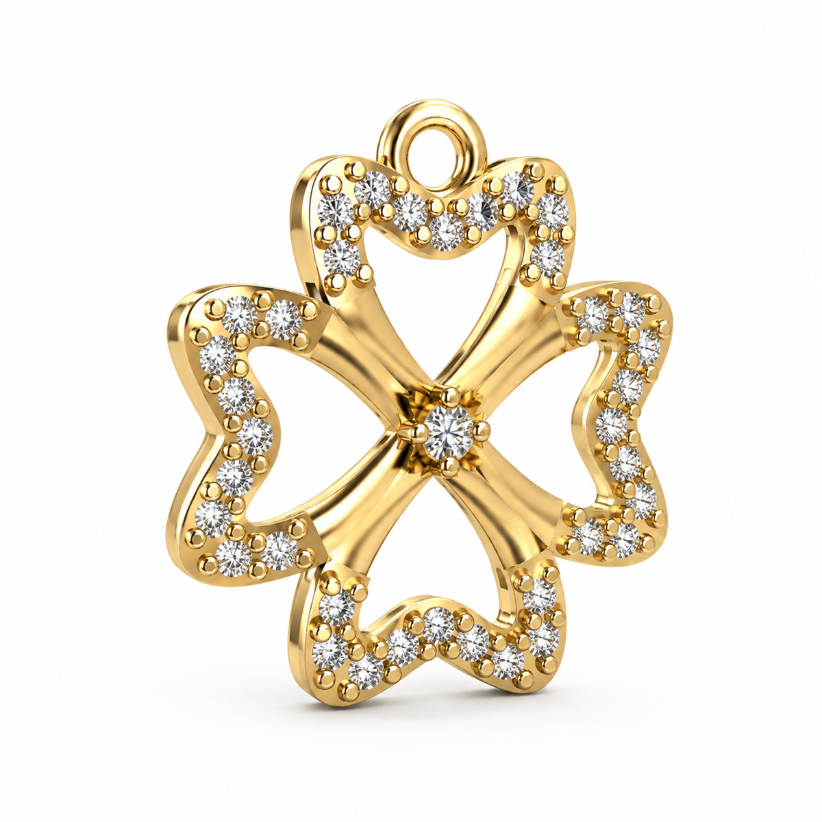 Four-Leaf Heart Clover Diamond Pendant - Angle 4