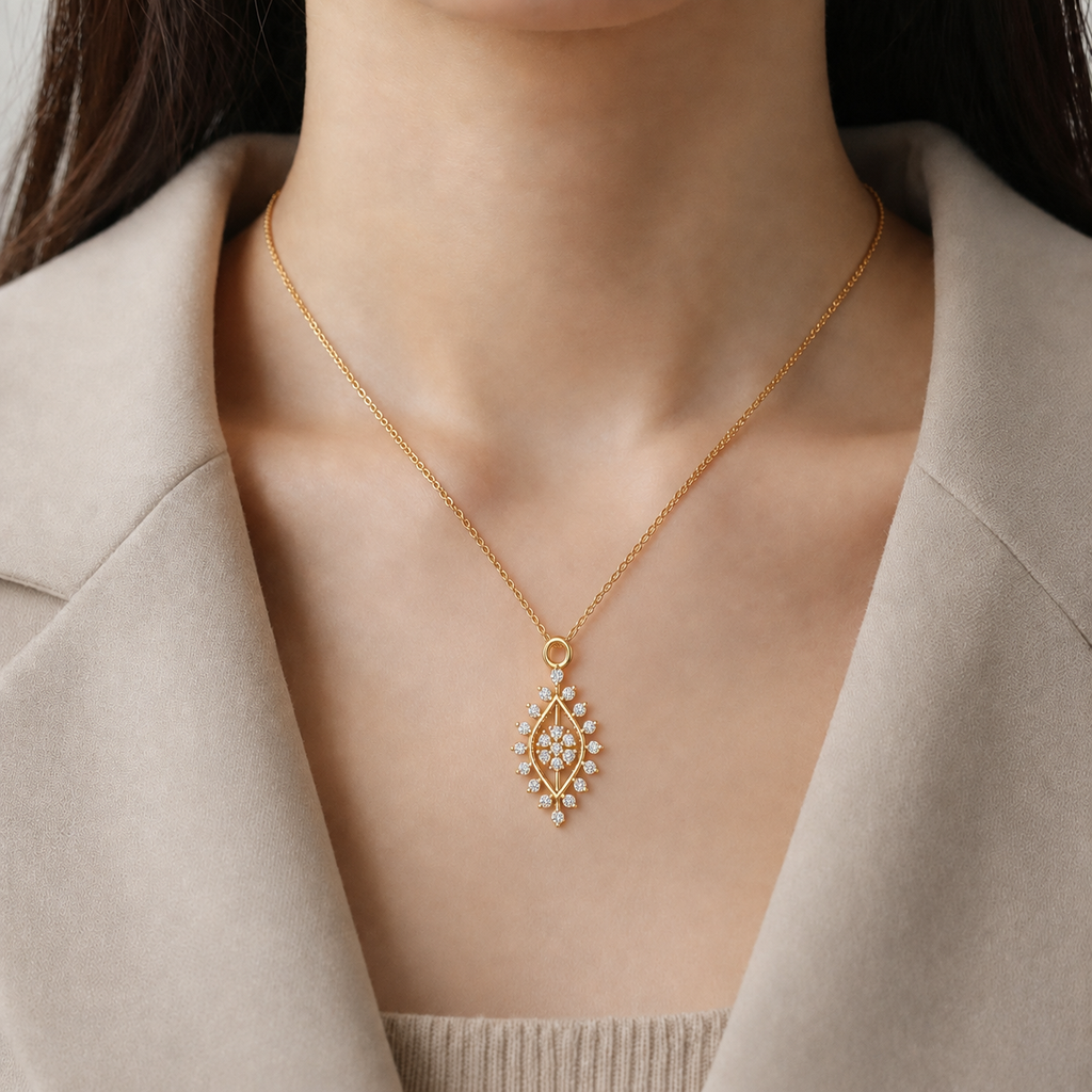 Marquise Sunburst Diamond Medallion Pendant - Angle 2