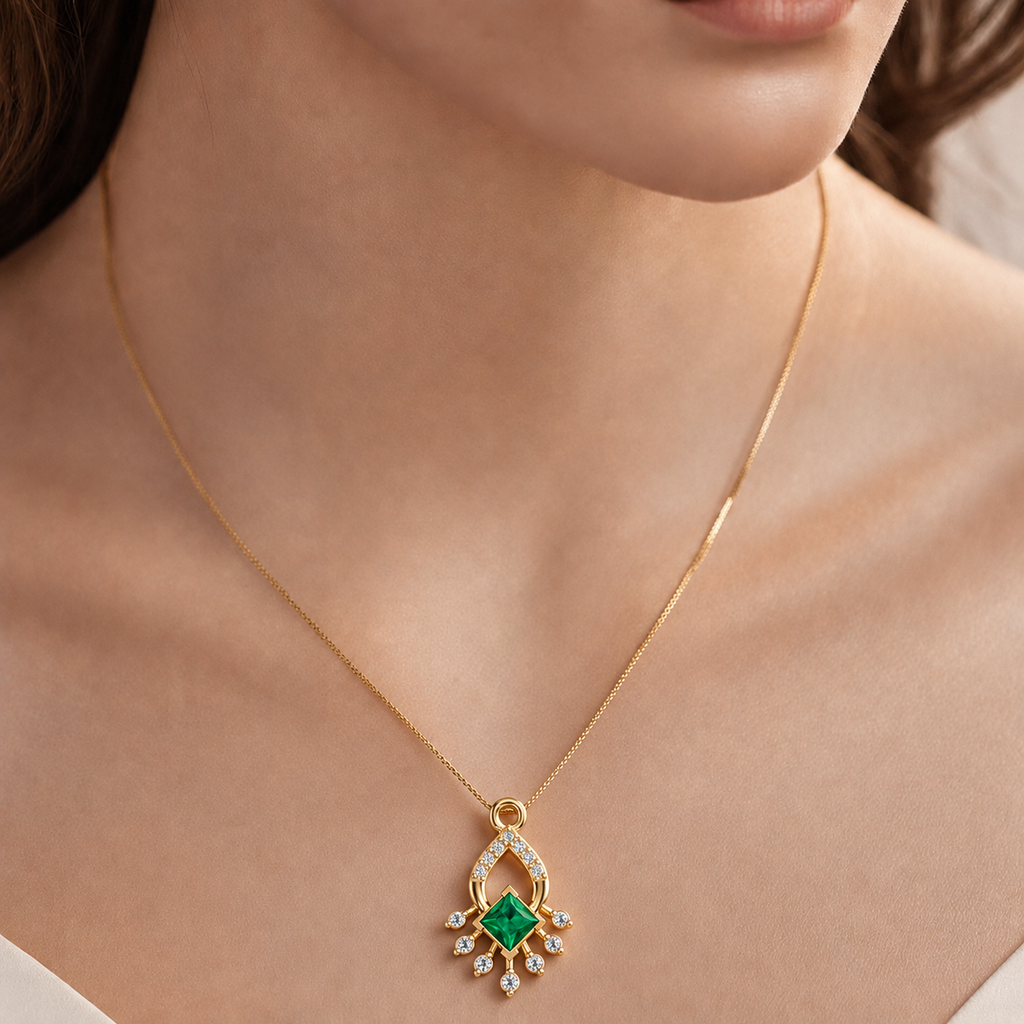 Verdant Teardrop Halo Diamond Pendant - Angle 2
