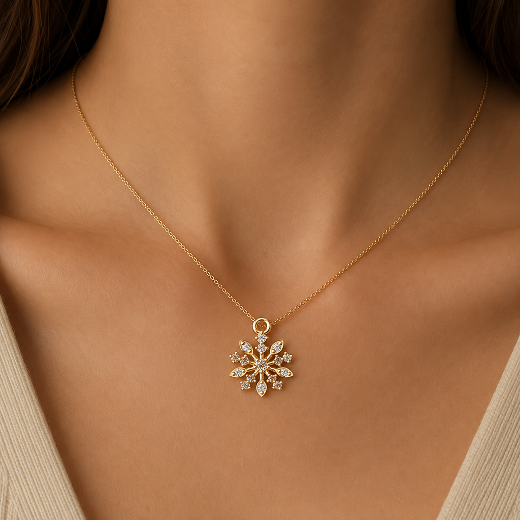 Celestial Bloom Snowflake Diamond Pendant - Angle 3