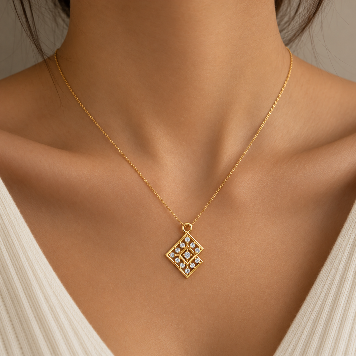 Modern Layered Rhombus Diamond Pendant - Angle 2