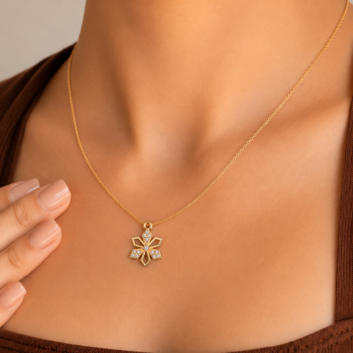 Luminous Geometric Starburst Diamond Pendant - Angle 2
