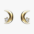 Gold Crescent Moon Solitaire Diamond Studs