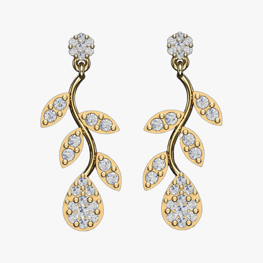Diamond Botanical Leaf Branch Drop Earrings