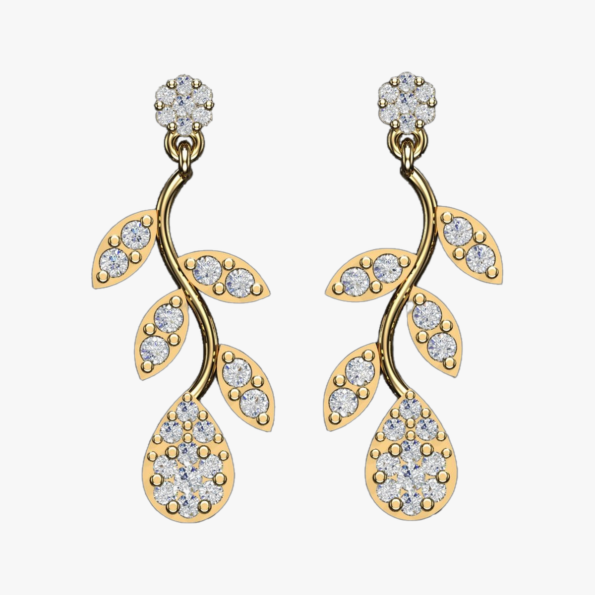 Diamond Botanical Leaf Branch Drop Earrings