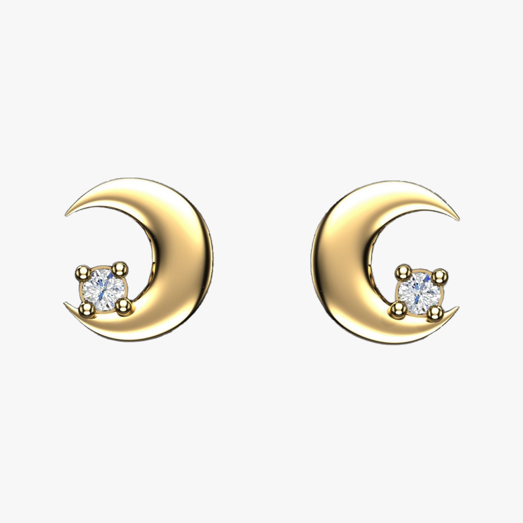 Crescent Moon Diamond Stud Earrings