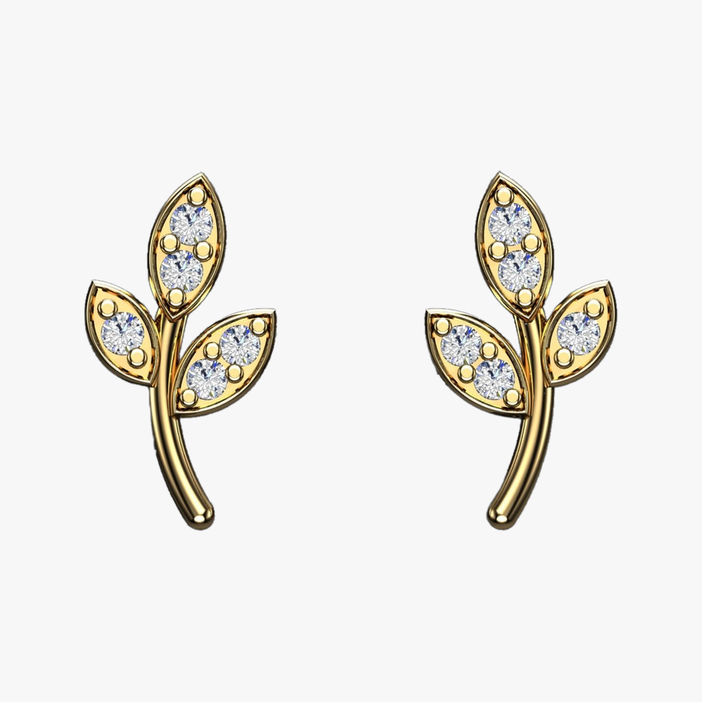 Diamond Leaf Sprig Stud Earrings