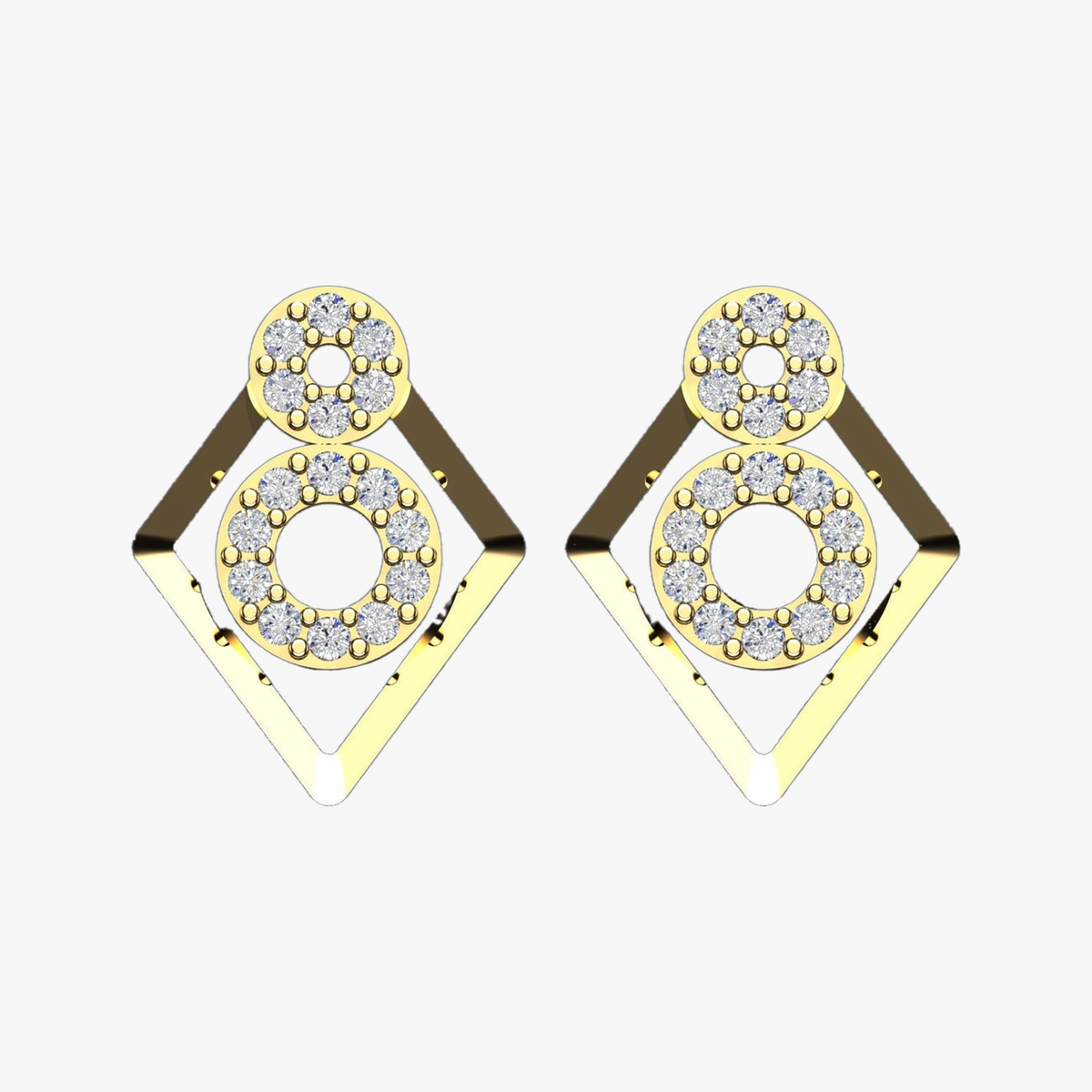 Double Circle Geometric Diamond Stud Earrings