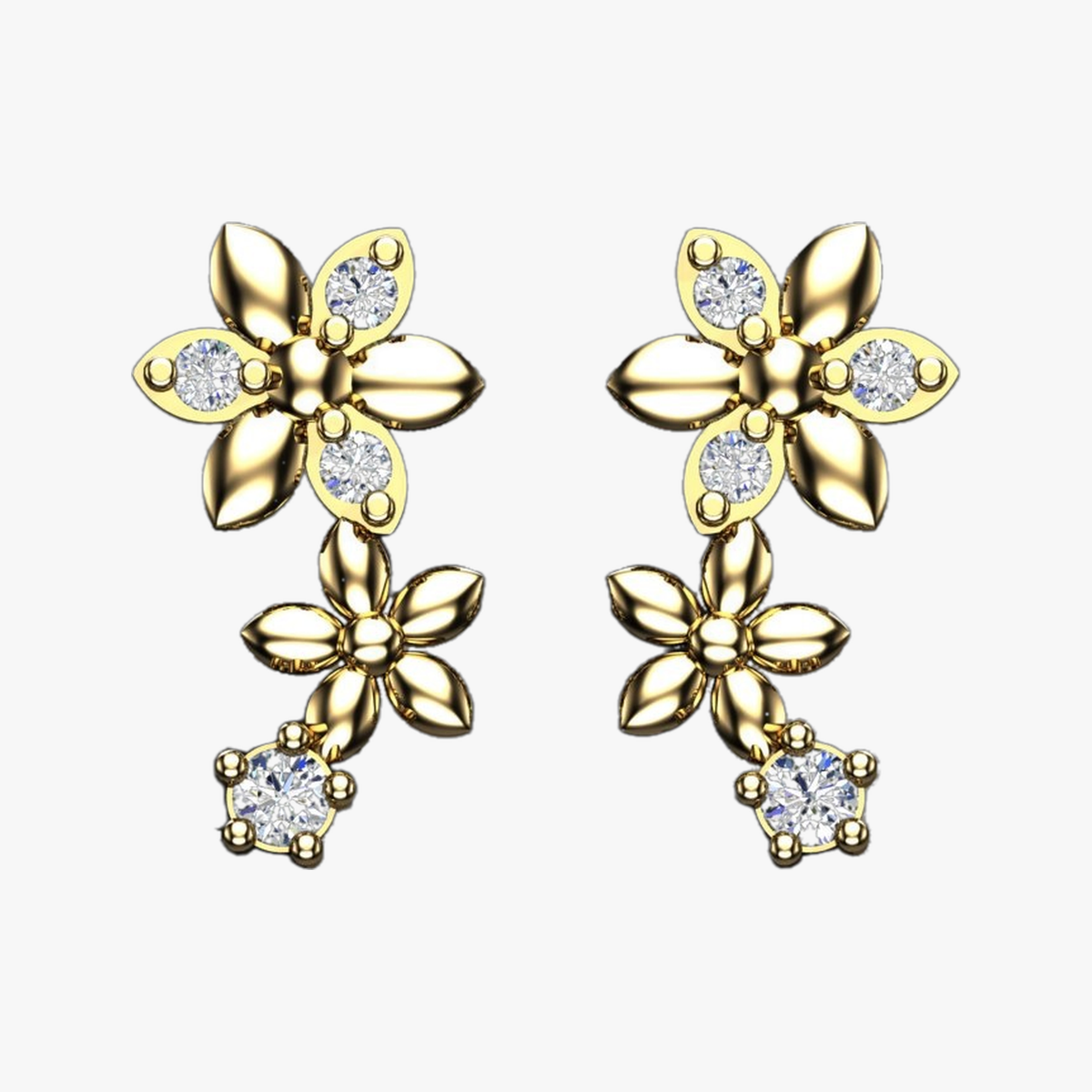 Double Floral Bloom Diamond Drop Earrings