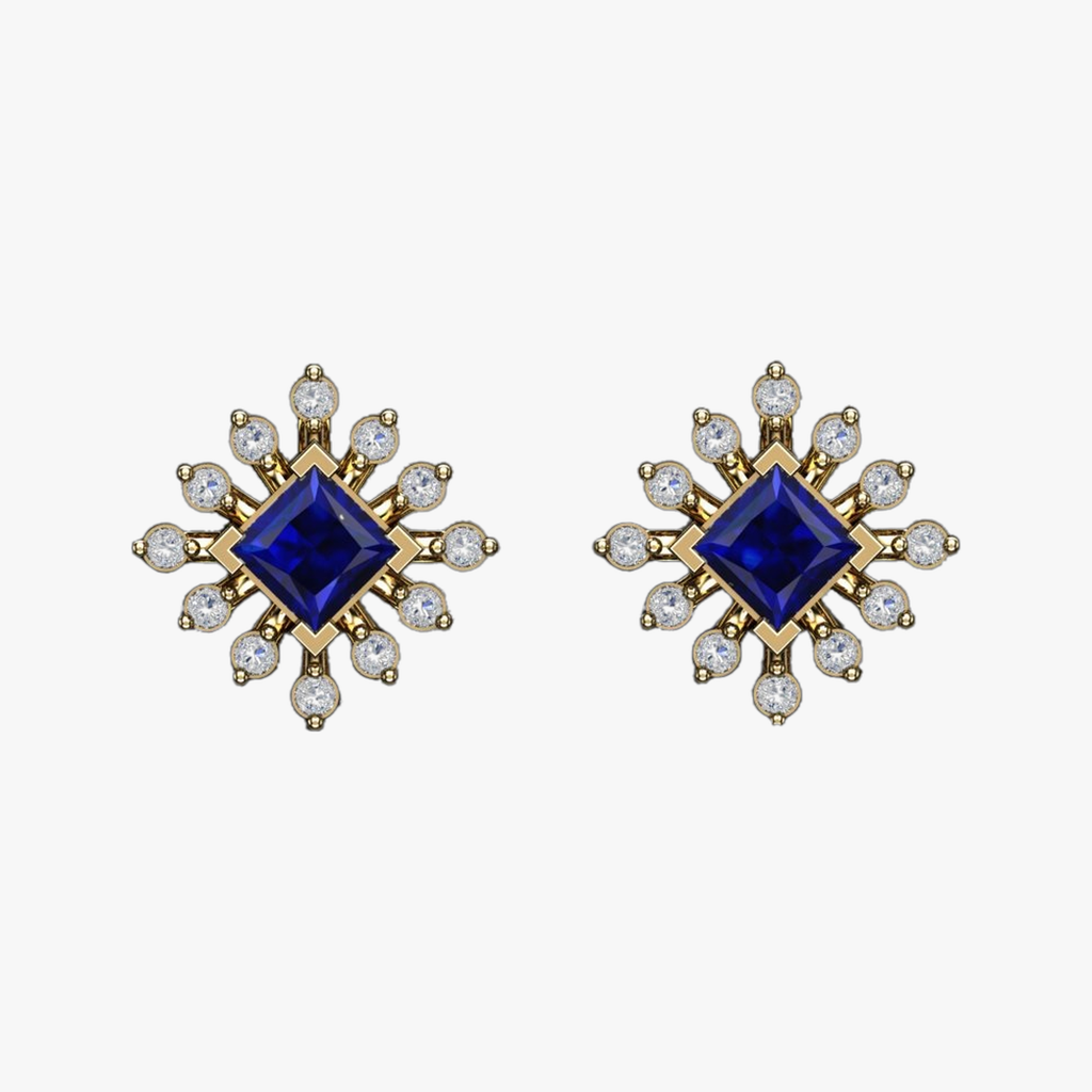 Sapphire Starburst Diamond Stud Earrings