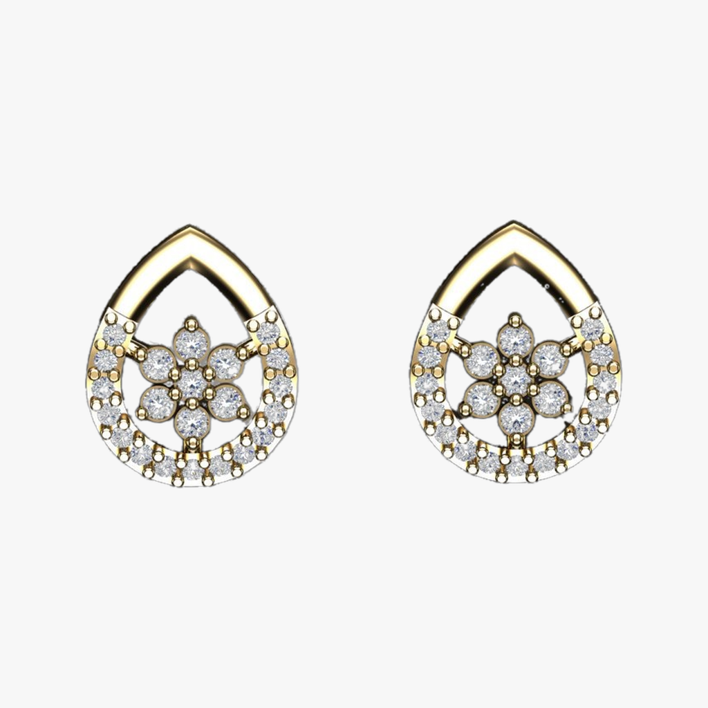 Teardrop Floral Cluster Diamond Stud Earrings