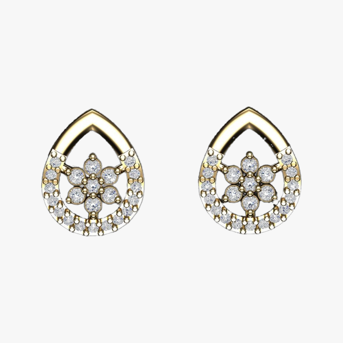 Teardrop Floral Cluster Diamond Stud Earrings