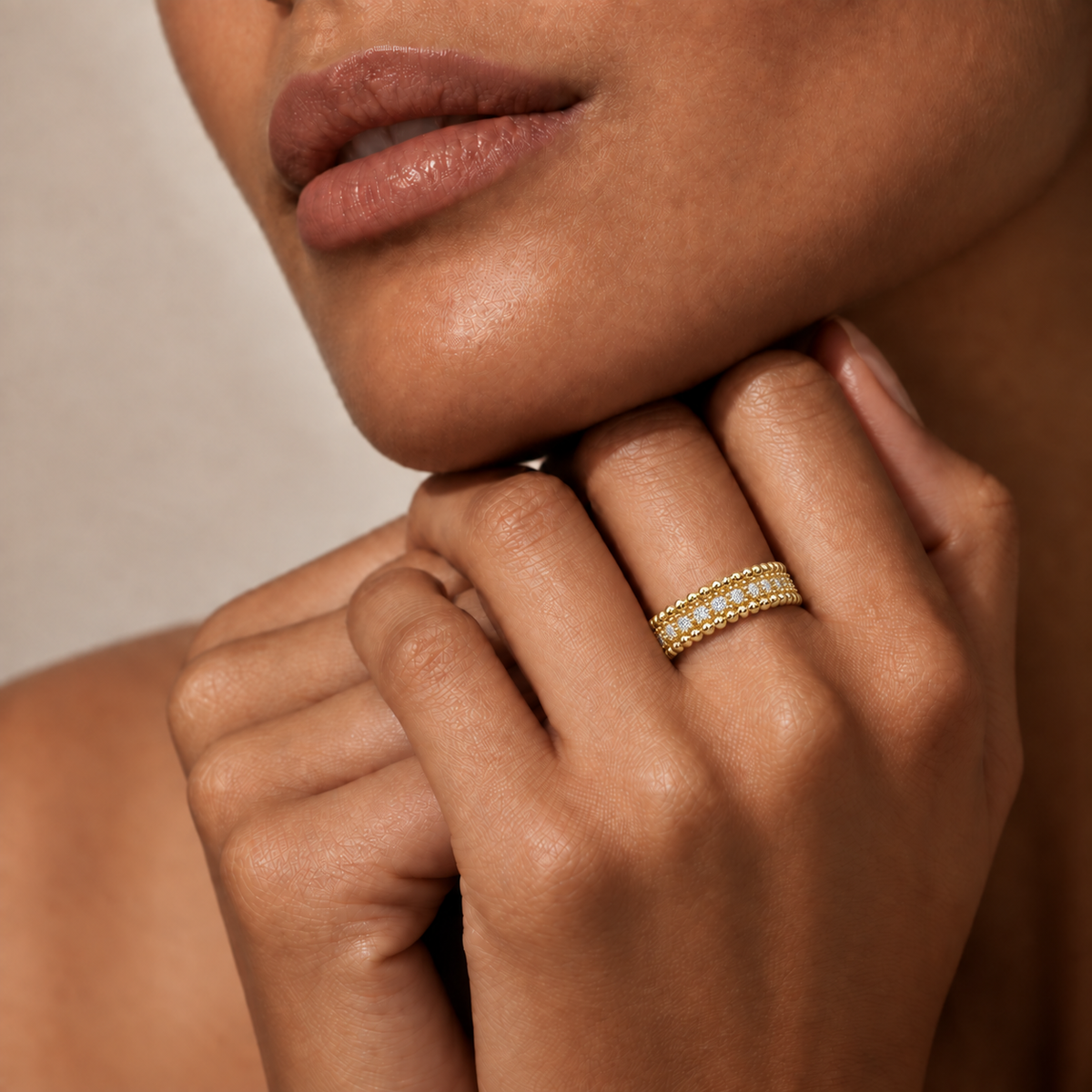 Beaded Triple-Row Diamond Band - worn view 1