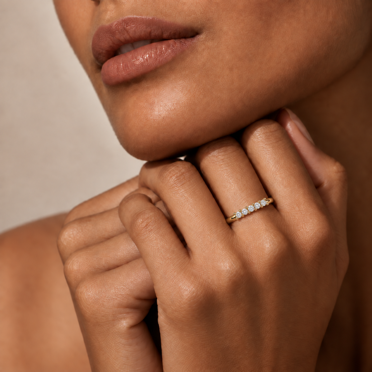 Five-Stone Diamond Band Ring - worn view 1
