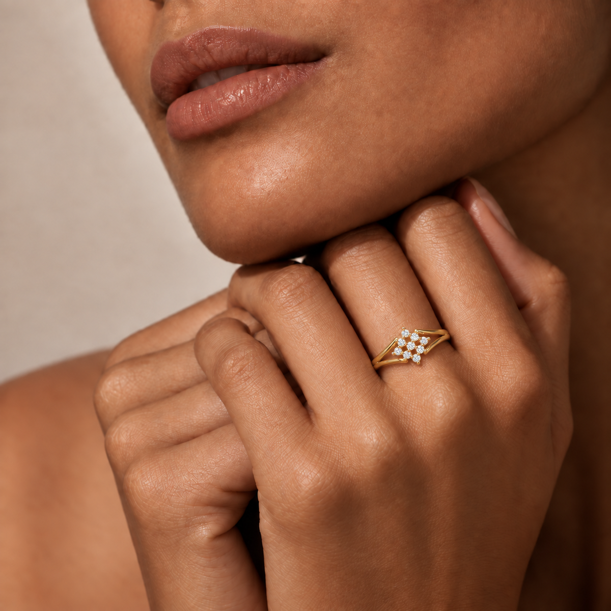 Diamond Starburst Open Ring - worn view 1
