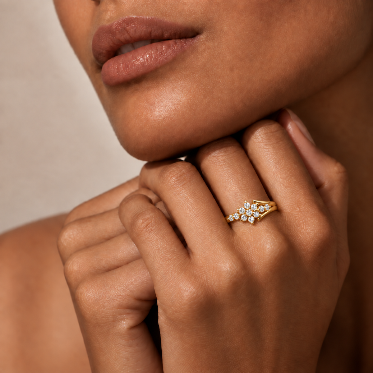Floral Arc Diamond Ring - worn view 1