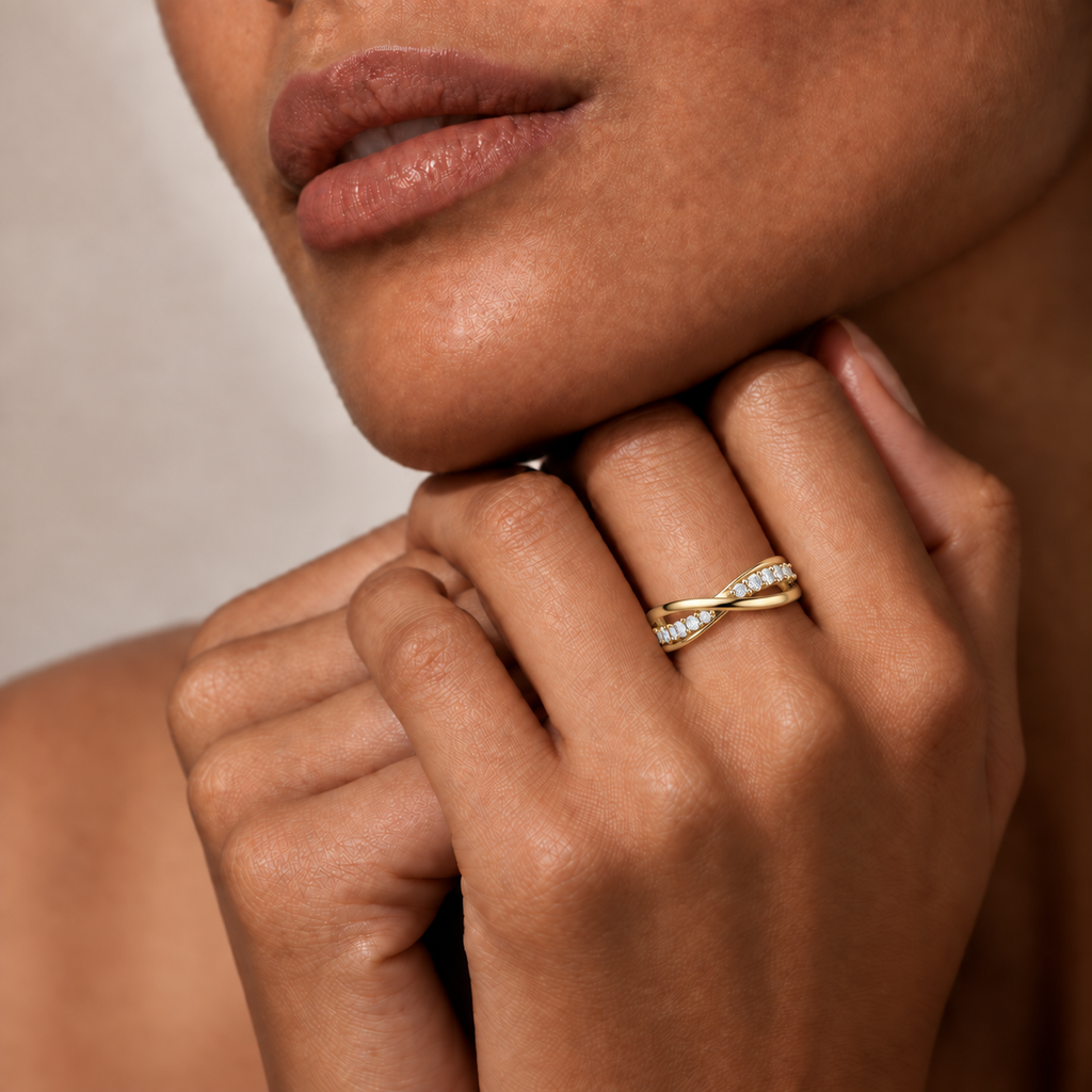 Crossover Infinity Diamond Ring - worn view 1