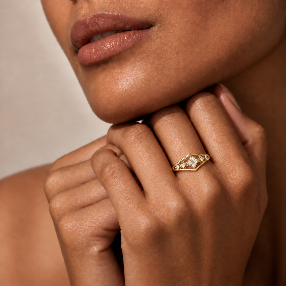 Open Marquise Diamond Ring - worn view 1