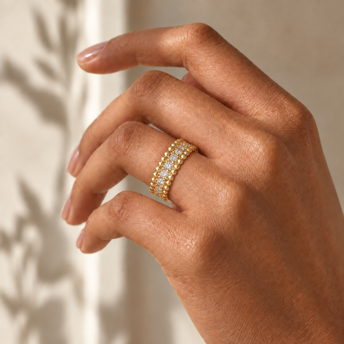 Beaded Triple-Row Diamond Band - worn view 2